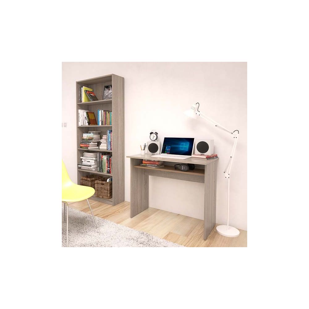 Estantería Alta Salón, Librería, Color Roble, Medidas: 180 cm (Alto) x 75 cm (Ancho) x 25 cm (Fondo)