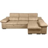 Sofá con Chaiselongue Reversible Color Piedra, Asientos Extensibles y Arcón, 291x160x104 cm, Tapizado en Tela