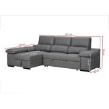 Sofá con Chaiselongue Reversible Color Piedra, Asientos Extensibles y Arcón, 291x160x104 cm, Tapizado en Tela