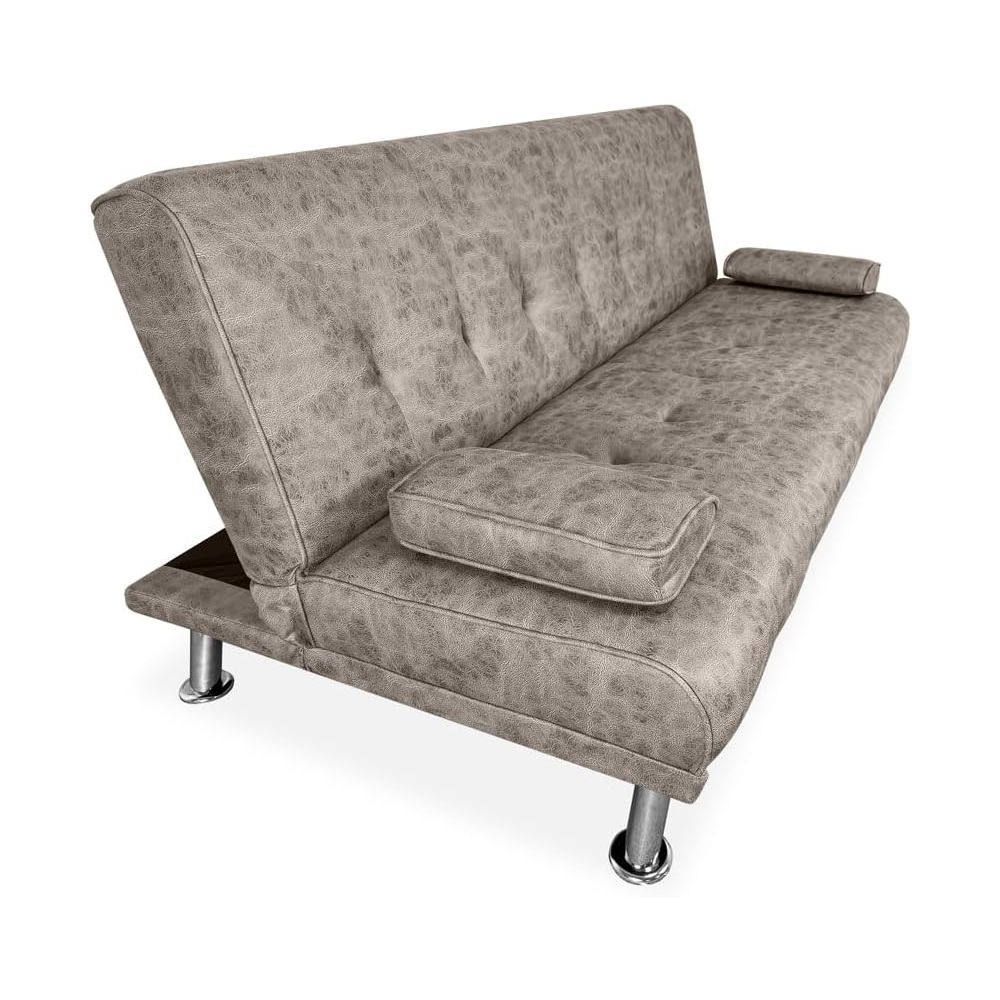 Sofá Cama 3 Plazas de Diseño Moderno con Cojines Decorativos, Estructura de Madera, Color Gris Cemento, 188x88x88 cm