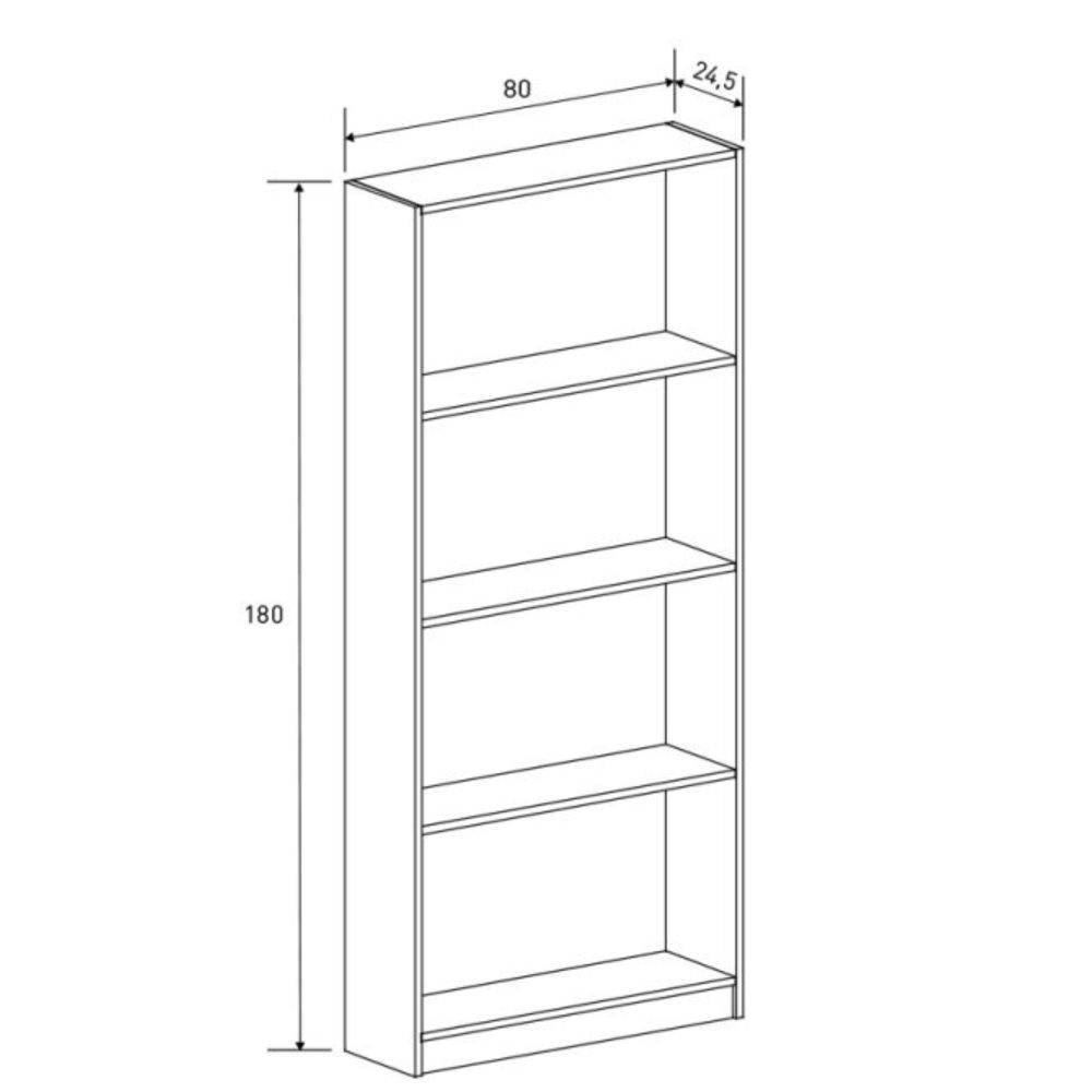 Meyvaser Librería estantería con cuatro baldas en madera color Mauvella para salón 180x80x24,5 cm