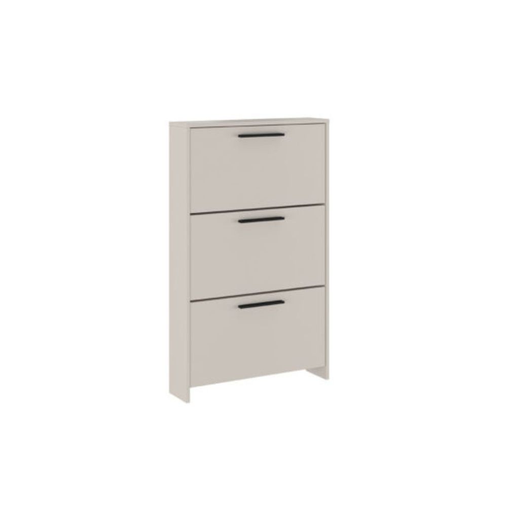 Zapatero con 3 Puertas, Mueble para Zapatos Estrecho en Color Beige, Medidas: 115 cm (Alto) x 68,5 cm (Ancho) x 17 cm (Fondo)