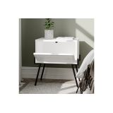 Mesita de noche con 1 cajón Color Blanco y Negro Abatible-48x34x51cm - Diseño moderno